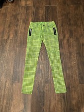 Tripp NYC Size 3 Juniors Daang Goodman Gothic Neon Plaid Print Skinny Pants