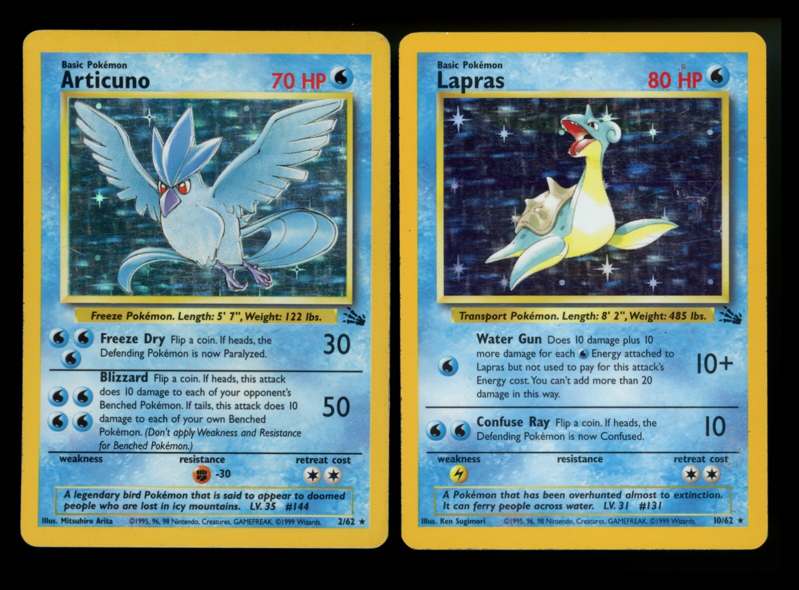 Articuno 2/62 Lapras 10/62 Fossil 1999 Holo Rare Vintage Pokemon Card Lot WOTC