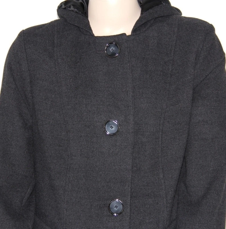 NEW Style & Co. Plus Size 14W Long Sleeve Button Front Hooded Coat GREY - Image 4 of 4