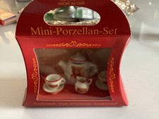 STEIFF Bear Mini Porcelain Tea Set New In Box White/Red Made In Germany