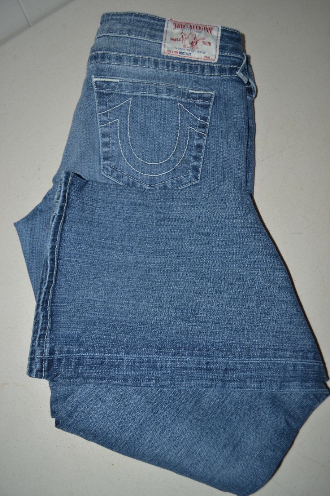 True Religion Women's Bootcut No Pocket Flaps Blue Denim Jeans Sz 31x33