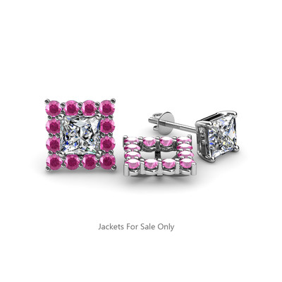 Rosa Saphir Heiligenschein Jacke für Prinzessschliff Ohrstecker 0,76 ct tw in 14K Gold
