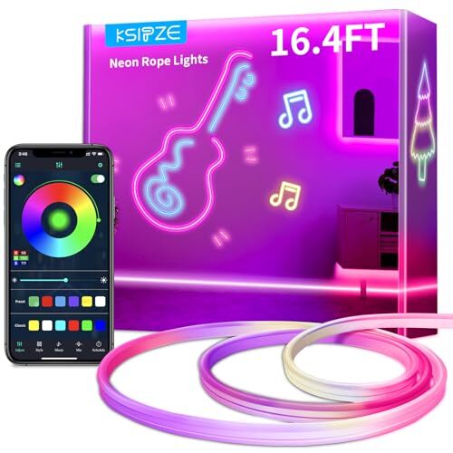 LED Neon Rope Lights,Flexible Rope Lights App Control with Music Sync ...