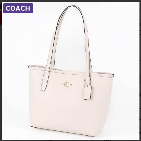 COACH CT859 Small City Tote Bag Chalk White Double Face Leather