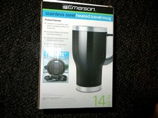 EMERSON STAINLESS STEEL TRAVEL HEATED MUG: BLACK NICE 14 OZ. NIB