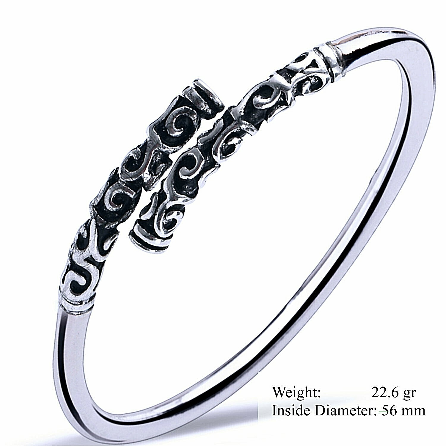 Bangle Real 925 Sterling Silver Filled Solid Oxidized Engraved Cuff Bracelet-image