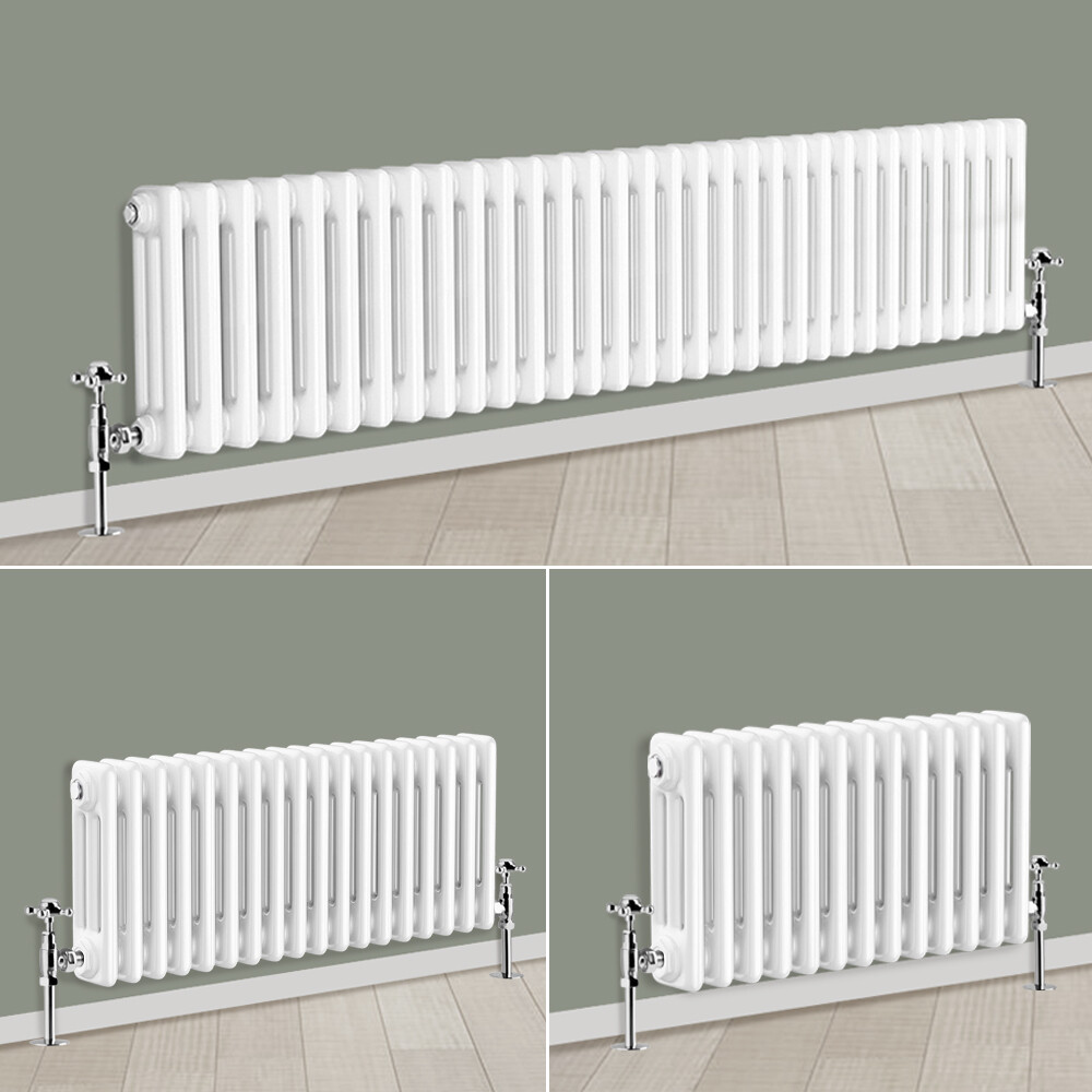 300mm Horizontal Designer White Traditional Radiator 3 Column Cast Iron ...