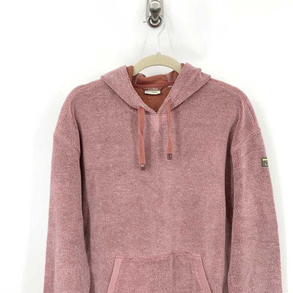 LL Bean Women Size Medium Sweatshirt Pullover Hoodie Red Sherpa Fleece Top - Image 2 of 4