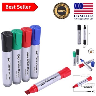 Jumbo Permanent Markers Set - 4 Assorted Colors with Chisel Tip for Bold Lines