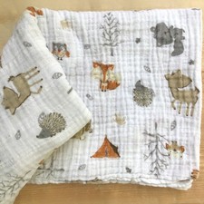 Woodland Forest Baby Muslin Swaddle Blanket Cotton Lovey Camping Animals