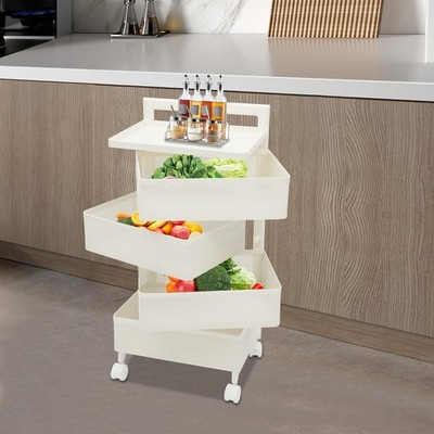 Metal 4 Basket Storage Shelf Kitchen Storage Cart Rotating Basket Vegetable Rack
