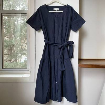 New Alex Mill Josie Cotton Poplin Midi Dress Navy Blue Medium