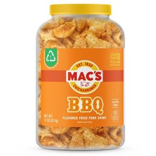 Mac's Chicharrones BBQ Flavored Pork Rinds, Pork Skins, 11 oz Canister