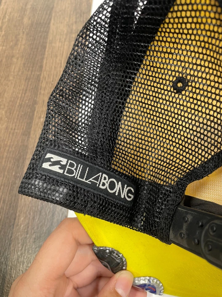 Gorra Billabong Amarilla Trucker Malla A Presión Trasera Sombrero Tapas Botella Cerveza Foto 3 de 4