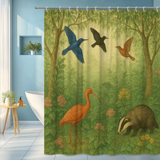 Nature-Inspired Shower Curtain with Colorful Birds and Plants