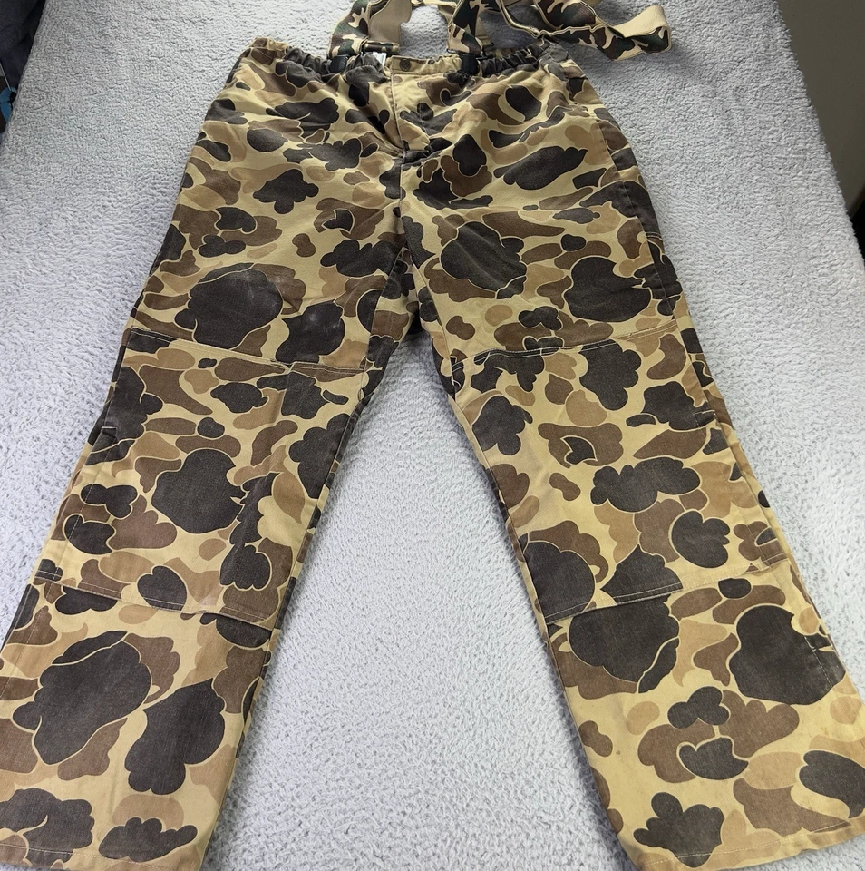 Vintage Columbia Pants Mens Large Duck Camo Hunting Bib Suspenders Waterproof - Image 3 of 4