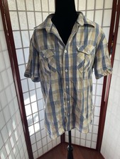 PD C 100 cotton Blue, tan and white plaid short sleeve button up. M