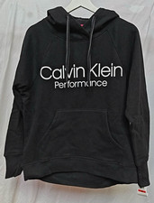 Calvin Klein Performance Women's Black Logo Fleece Pullover Hoodie Pockets XS