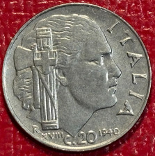 HIGH GRADE XF/AU 1940 ITALY 20 CENTESIMI COINS-MAGNETIC-OCT414