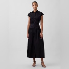 NWT! Gap Black Poplin Drop-Waist Maxi Shirtdress - Medium Petite 🎮