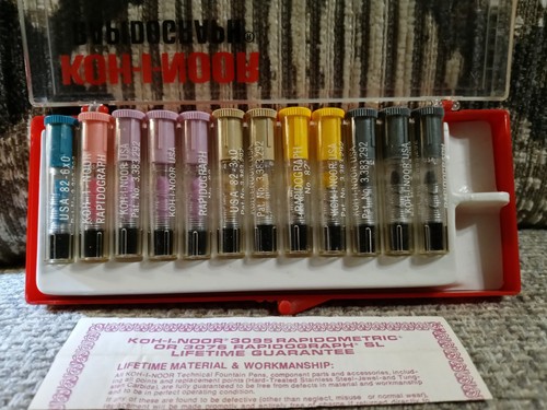 Koh-I-Noor Rapidograph Technical Pen Set/Lot+5x0+Very Rare+Drafting+K&E+Castell - Picture 1 of 7