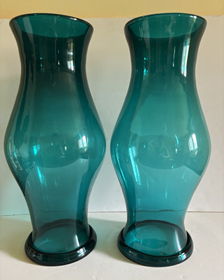 Blenko Royal Leerdam 17.5  hurricane shades blue green set of 2