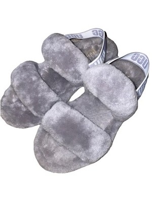 UGG Fluff Yeah Slide Sandals Gray Size 7 Women s Faux Fur Open Toe