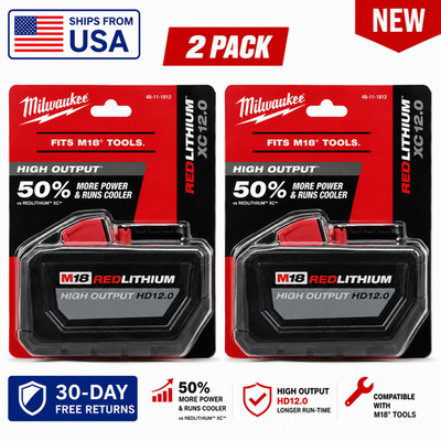 Milwaukee 48-11-1812 M18 RedLithium High Output HD 12.0 Battery Pack New 2pack