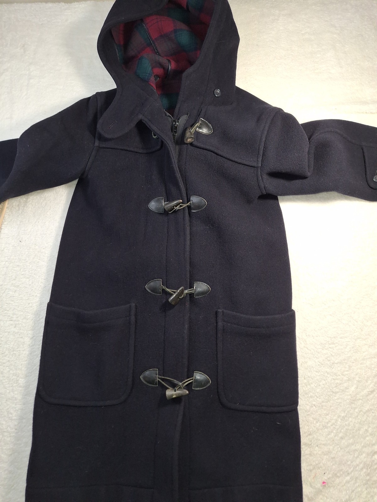 Brooks Brothers Women's Navy Blue Wool Duffle Coat Hooded Plaid Lined Toggle S thumbnail 2