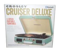 Crosley Cruiser Deluxe Turntable Record Player 3 Speed Portable Blue Bluetooth