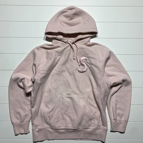 Pull à capuche homme Supreme taille moyenne rose brodé logo S manches longues