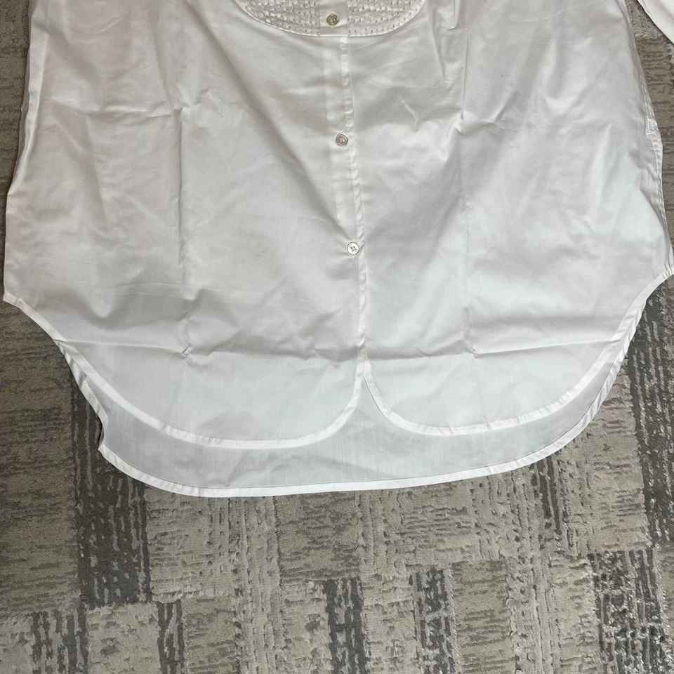 Camisa para mujer Sutton Studio blanca con cuentas cuello borla abotonada talla 14 nueva con etiquetas Foto 4 de 4