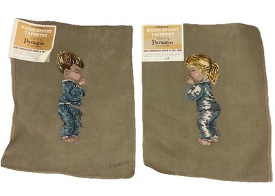 Paragon Needlepoint Tapestry Preworked Praying Boy Girl Bedtime Prayer Vtg NEW
