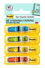 Post-it Message Flags, Sign and Date, 30/Dispenser, 4 Dispensers/Pack, .47 in Wi