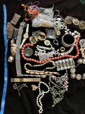 Earrings/Parts/Misc Broken Jewelry Craft Lot Watches More 2lbs lot# 1010P