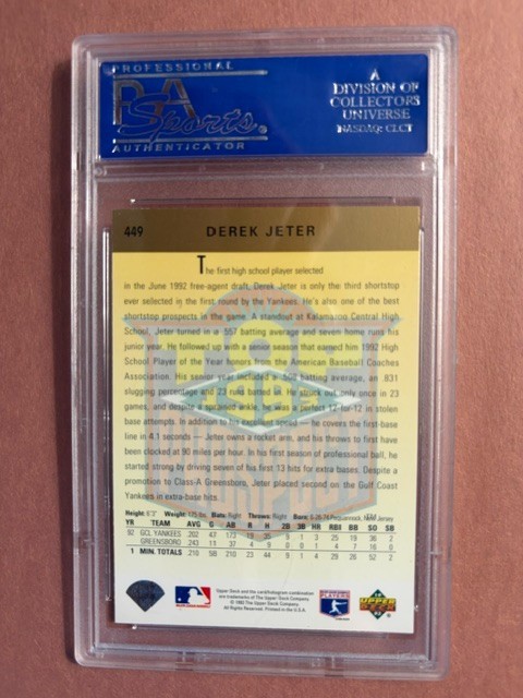 1993 Upper Deck - Top Prospect DEREK JETER Rookie Card #449,  PSA9 view 2