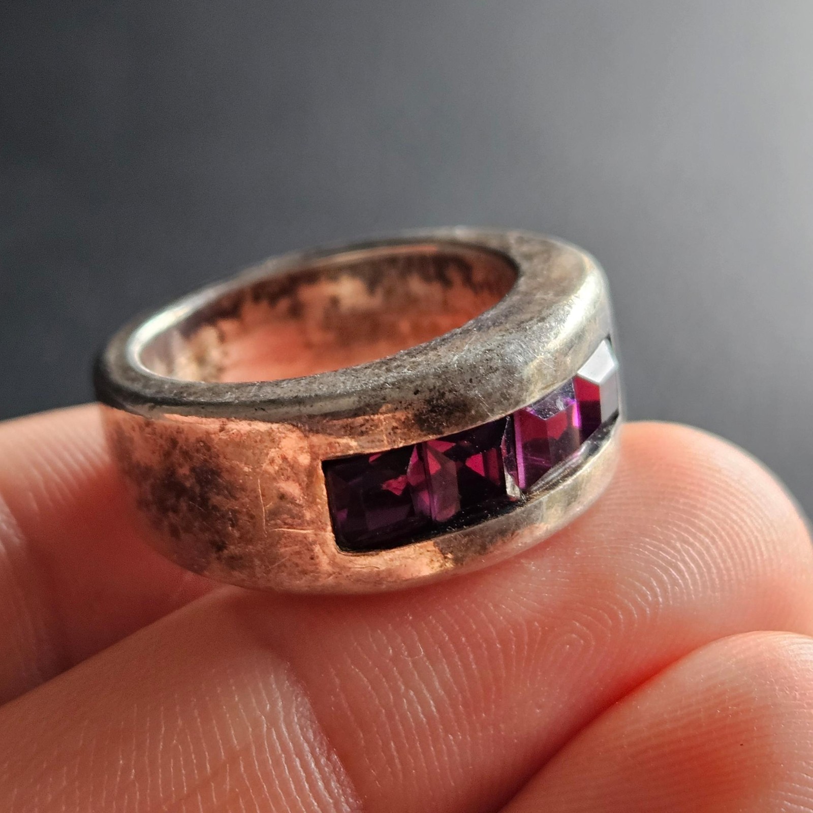 Purple Square Size Solid Silver Frame Four Stone … - image 4