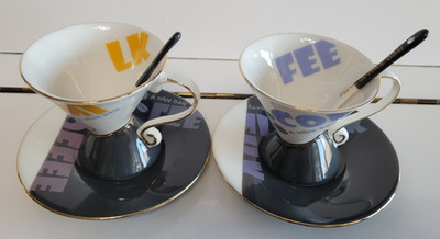 HAVE A NICE DAY COFFEE AND TEA SET 2 CUPS AND 2 SAUCERS 2 SPOONS