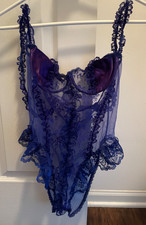 Vintage Frederick  s of Hollywood Sheer Lace Purple/Blue Teddy Lingerie Size 8/10