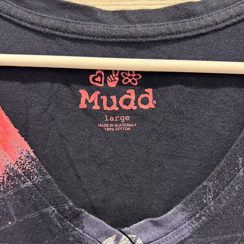 Mudd Juniors Tee Black Peace Love Hope Graffiti Size Large Y2k - Picture 3 of 5