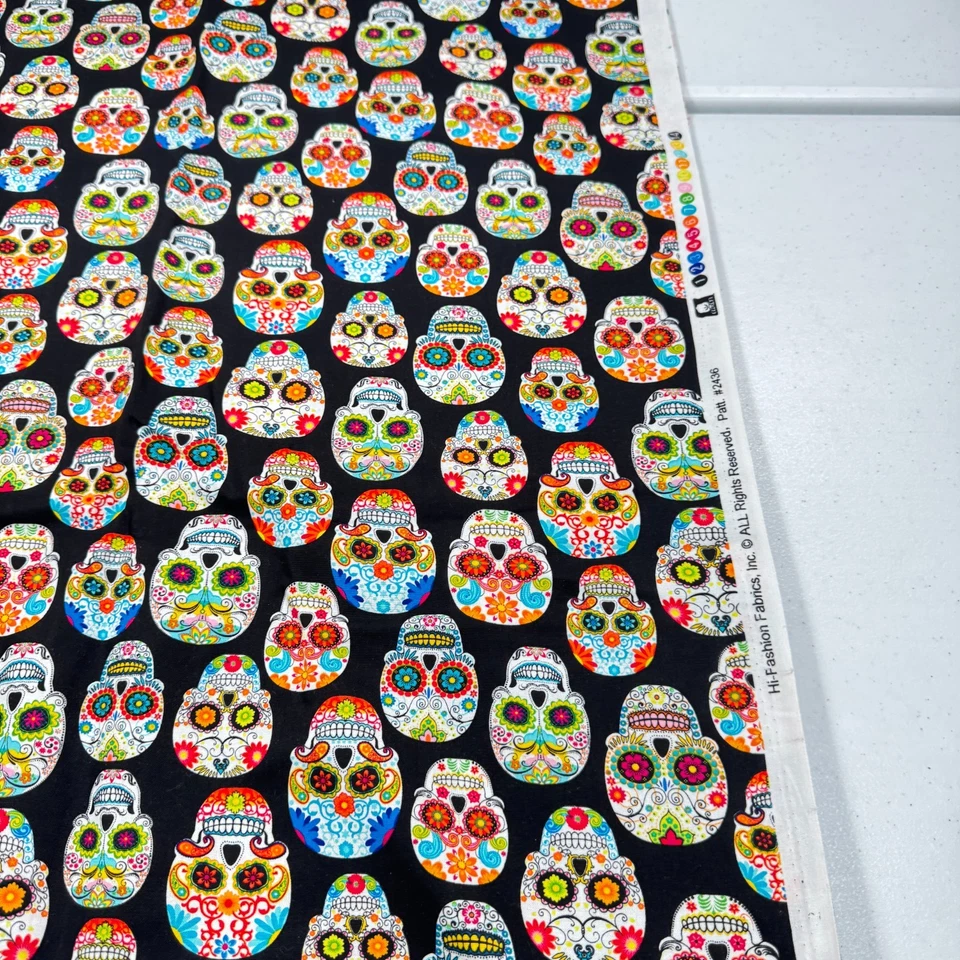 Tela alta moda calaveras negras día de muertos acolchado algodón 44x148 2436 Foto 4 de 4