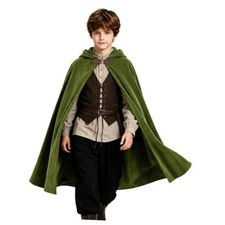Kids Hooded Cloak Renaissance Costume Boys and Girls S 110-130 Green-02