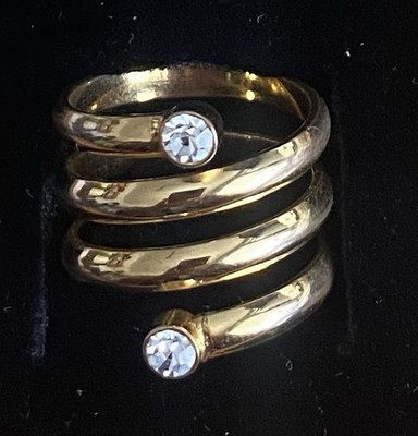 Modeschmuck Spiralring, 53 goldfarben mit 2 Strass-Steinen