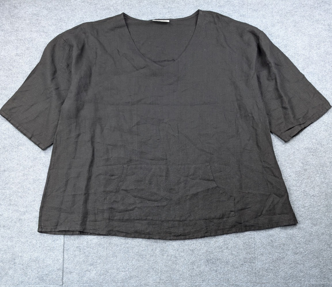 Bryn Walker Linen Blouse Womens XXL Black Relaxed Quiet Luxury Beach Lagenlook
