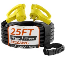 25FT 30 Amp RV Extension Cord Yellow Heavy Duty Waterproof TT-30P TT-30R PlugSaf
