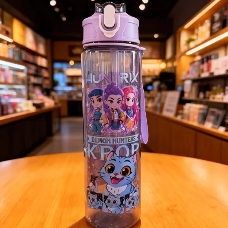 750ml Anime Water Bottle Straw Cup Leak Proof Sport Kawaii Kpop Cartoon Kids Gif