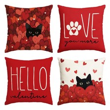 Hello Valentine Red Heart Throw Pillow Covers, 18 x 18 Inch Love You More Black