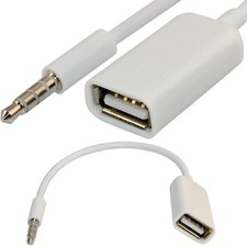 3.5mm Male AUX Audio Plug Jack to USB 2.0 Female Converter Cable Cord EN White