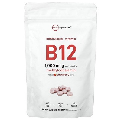 Vitamin B12, Natural Strawberry, 1,000 mcg, 365 Chewable Tablets