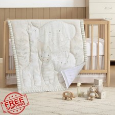 H mistry 3pc Crib Bedding Set Delicate Jungle Quilt Sheet Skirt